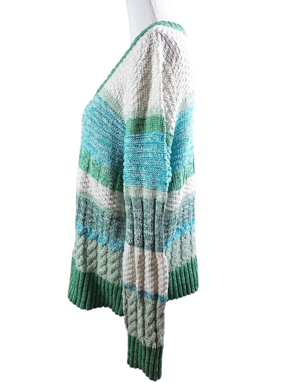 CAbi Mixed Stitch V Neck Striped Pastel Sweater XL - Picture 3 of 7